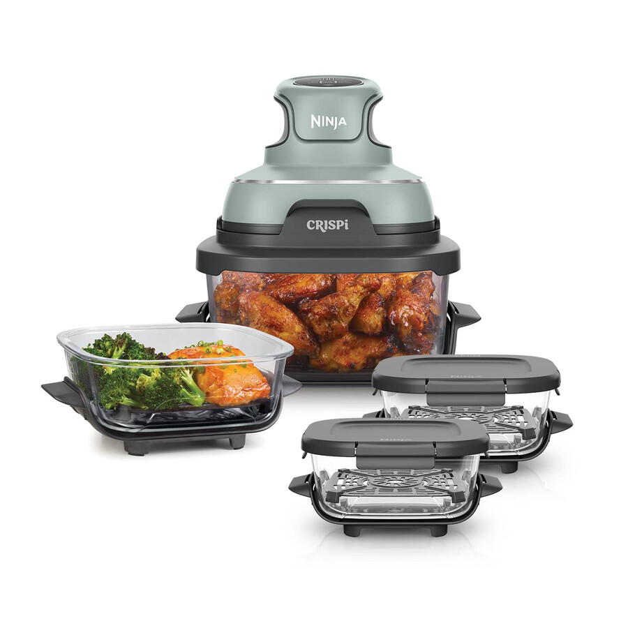 ensemble de préparation de repas ninja crispi 4-en-1 friteuse à air portable en verre - sauge