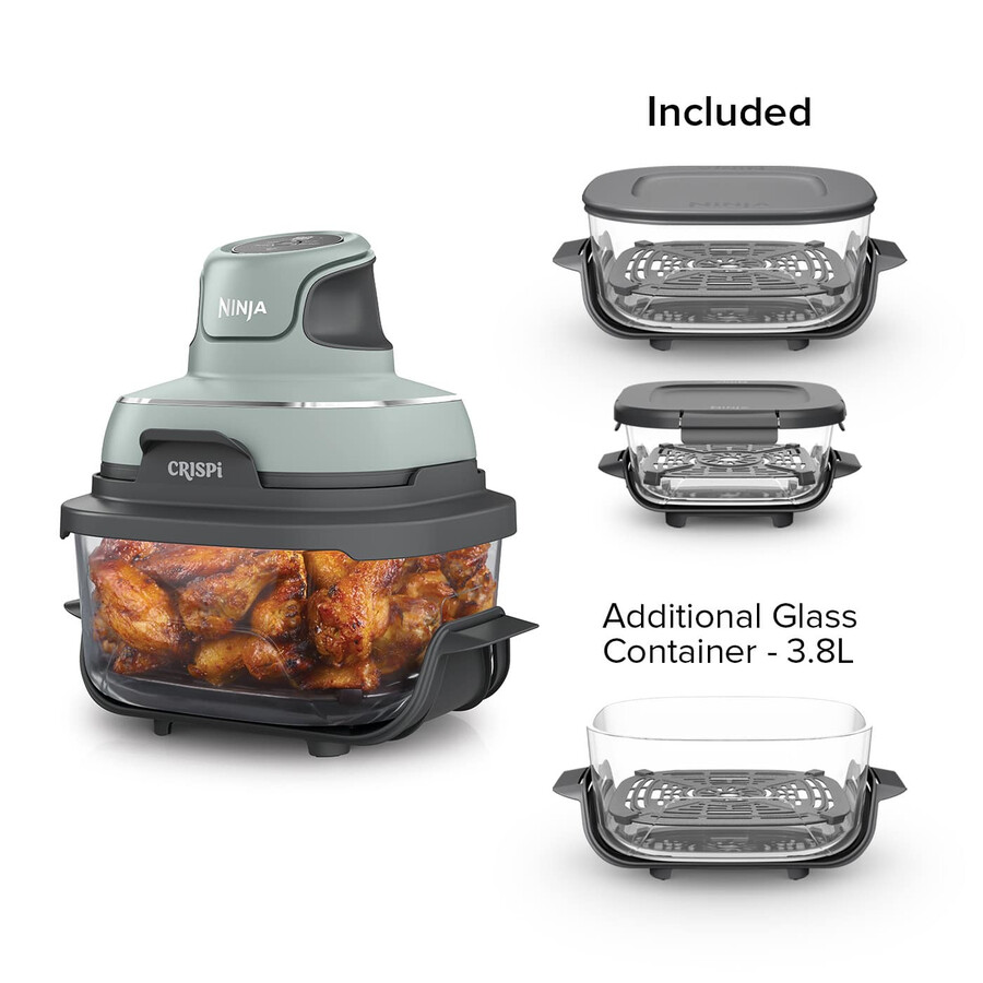 friteuse à air portable en verre ninja crispi 4-en-1 - vert sauge - pack familial
