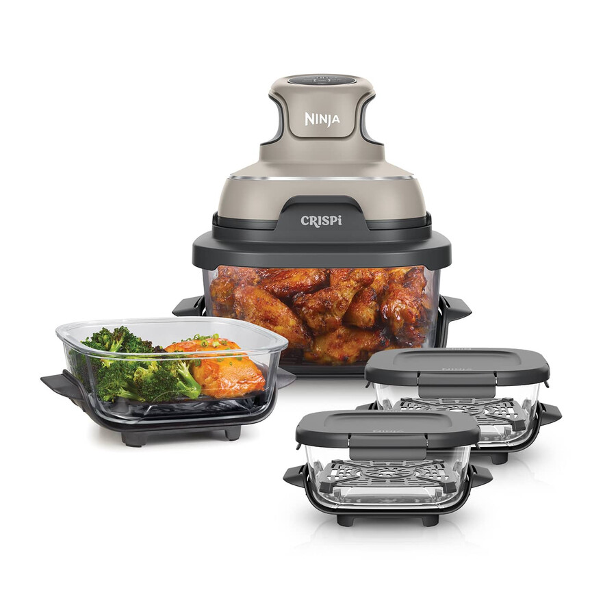 ensemble de préparation de repas ninja crispi 4-en-1 friteuse à air portable en verre - pierre