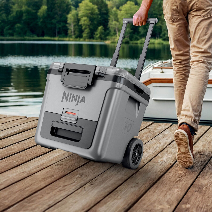 glacière à roulettes ninja frostvault 30qt28l avec zone sèche gris ardoise fb230ukgy