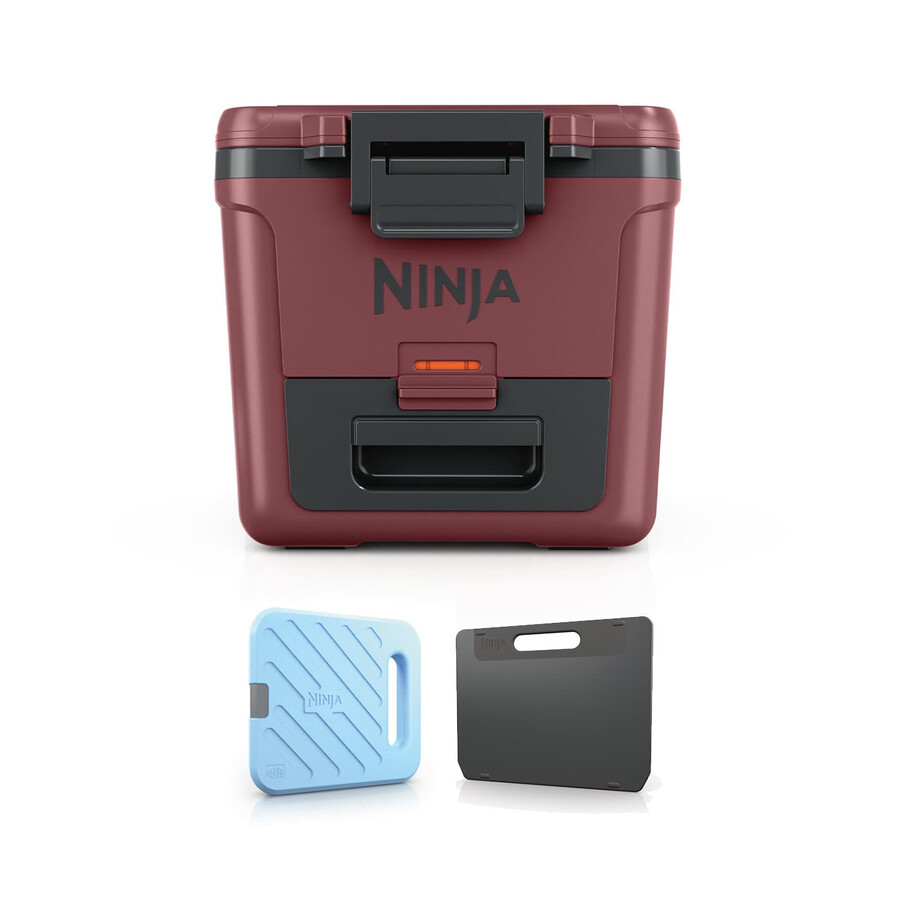 glacière à roulettes ninja frostvault 30qt28l avec zone sèche rouge canyon fb230ukmr