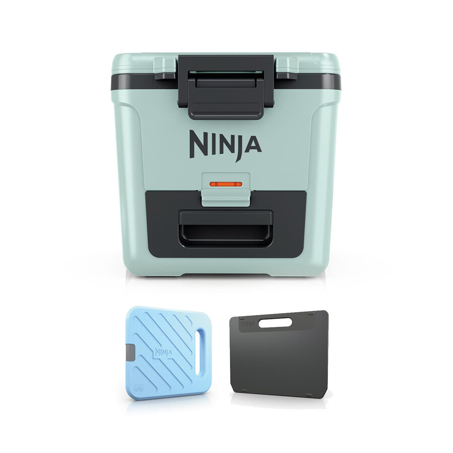 glacière à roulettes ninja frostvault 30qt28l avec zone sèche bleu écume de mer fb230ukmt
