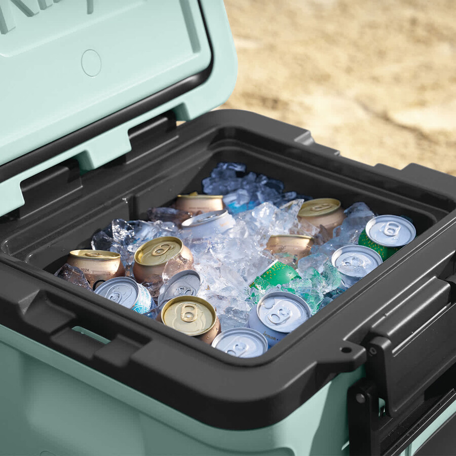glacière à roulettes ninja frostvault 30qt28l avec zone sèche bleu écume de mer fb230ukmt