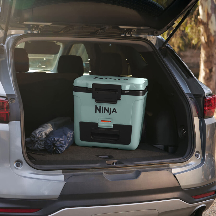 glacière à roulettes ninja frostvault 30qt28l avec zone sèche bleu écume de mer fb230ukmt