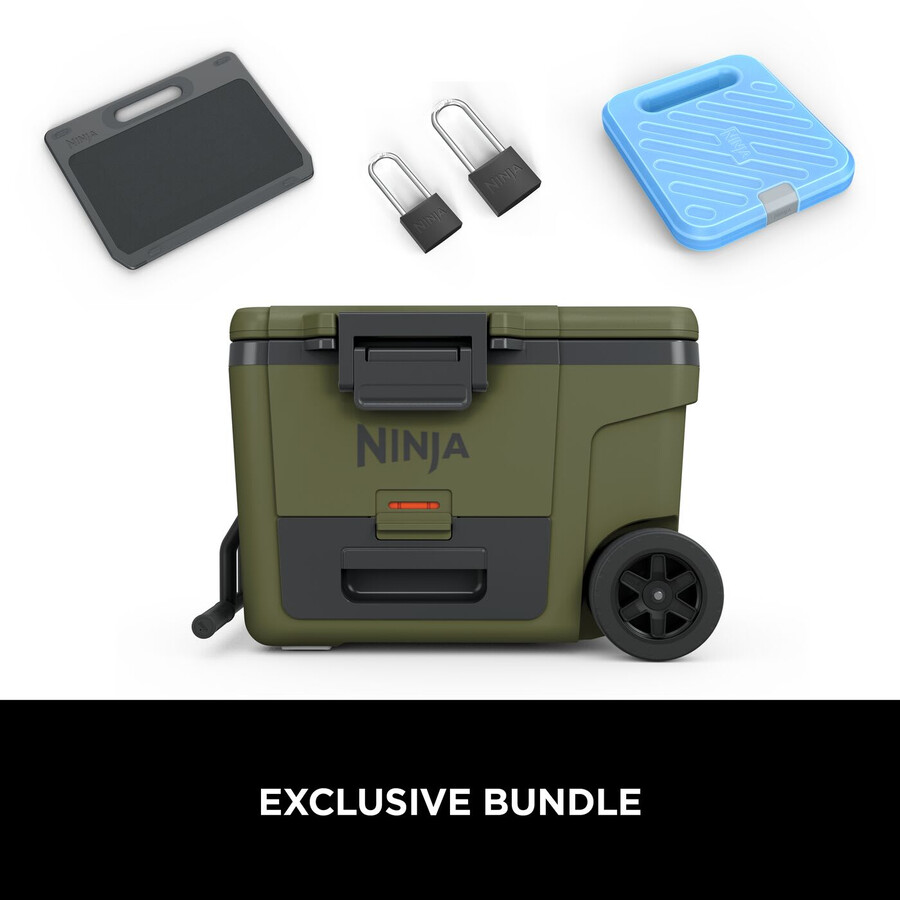glacière à roulettes ninja frostvault 45qt42l avec zone sèche – olive fb245euukdbgn