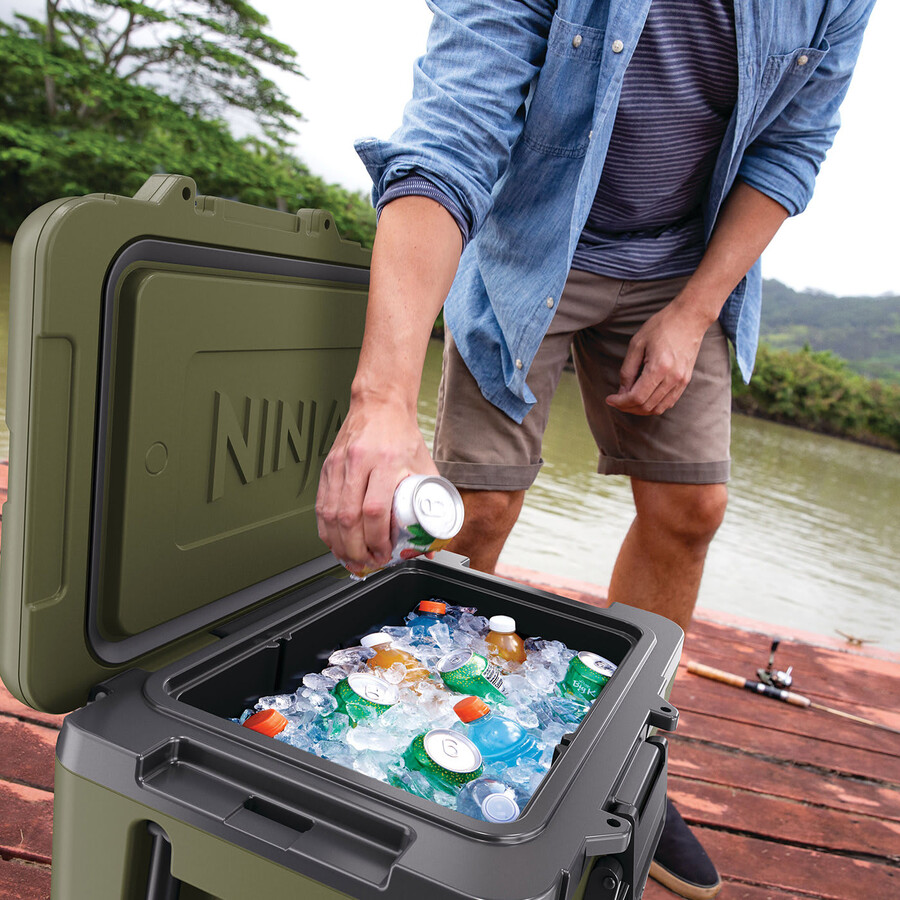 glacière à roulettes ninja frostvault 45qt42l avec zone sèche – olive fb245euukdbgn