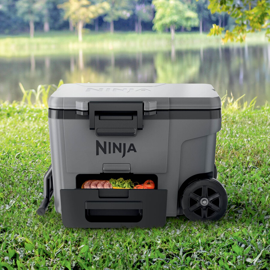 glacière à roulettes ninja frostvault 45qt42l avec zone sèche gris ardoise fb245ukgy
