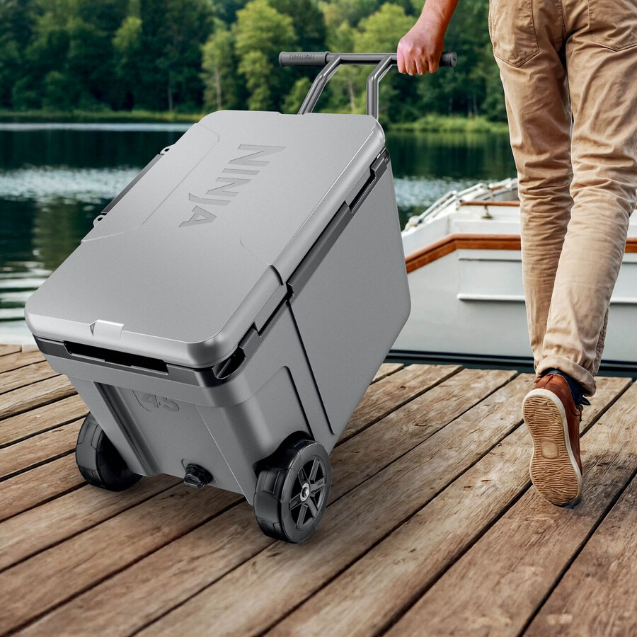 glacière à roulettes ninja frostvault 45qt42l avec zone sèche gris ardoise fb245ukgy