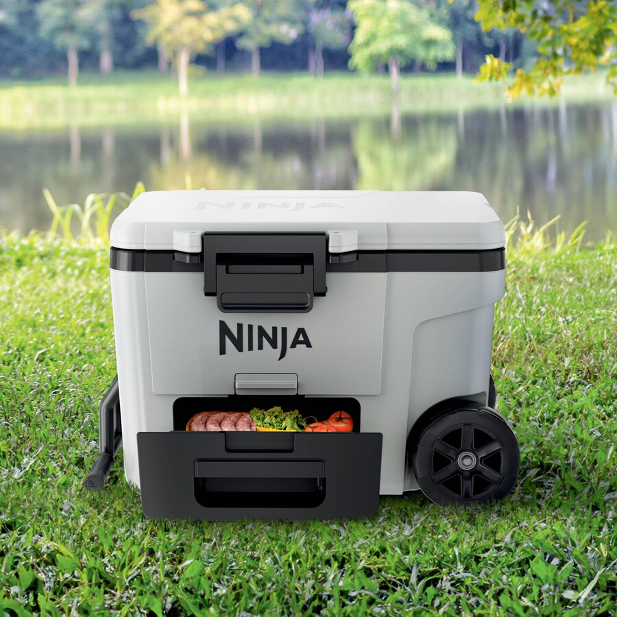 ensemble glacière à roulettes ninja frostvault 45qt42l bloc réfrigérant et bouteille isotherme thirsti