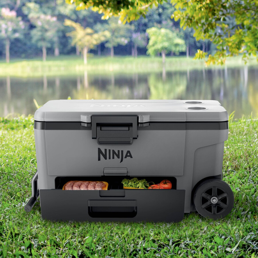 glacière à roulettes ninja frostvault 65qt61l avec zone sèche gris ardoise fb265euukgy