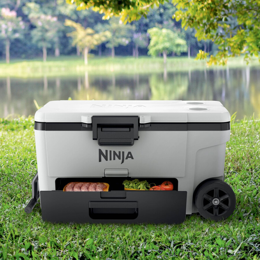 glacière à roulettes ninja frostvault 65qt61l avec zone sèche blanc nuage fb265euukwh